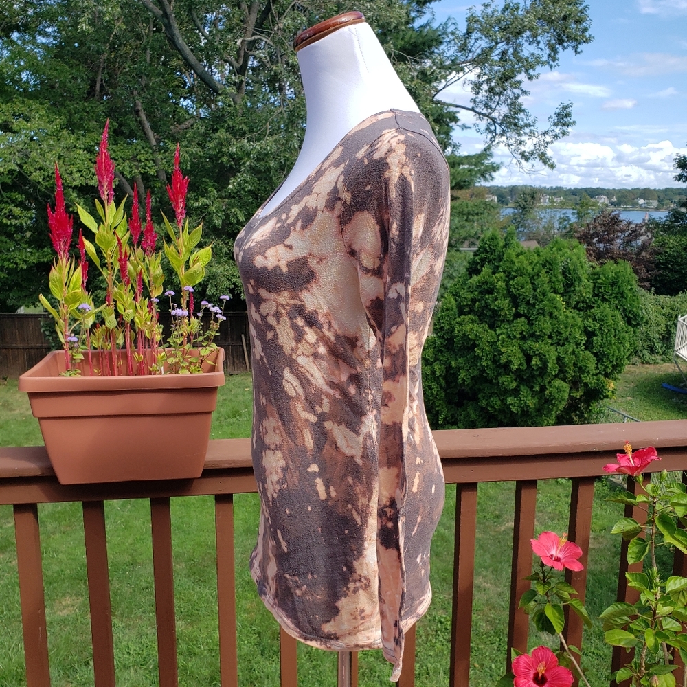 Tee Long Sleeved Tie Dye Grey Cream Sz M Bleach Reverse - Picture 8 of 12